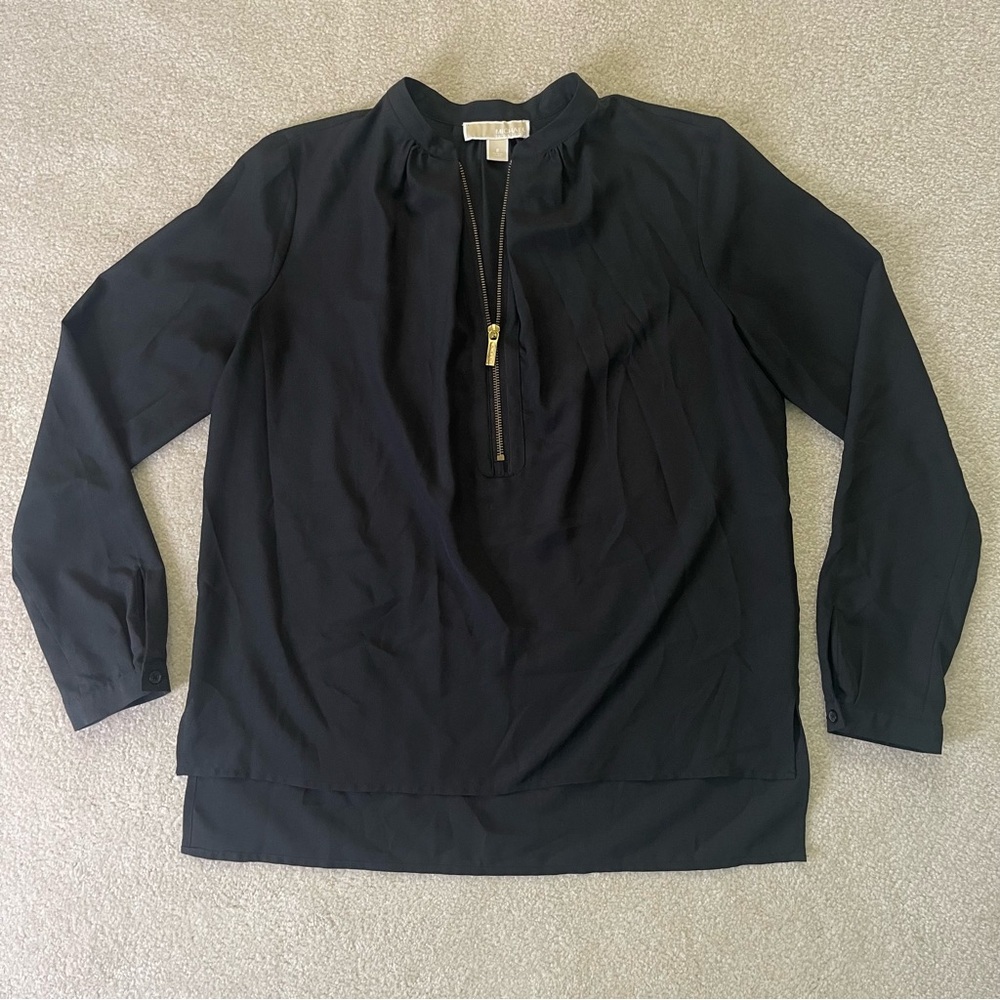 Michael Kors Black & Gold Zipper Flowy Blouse